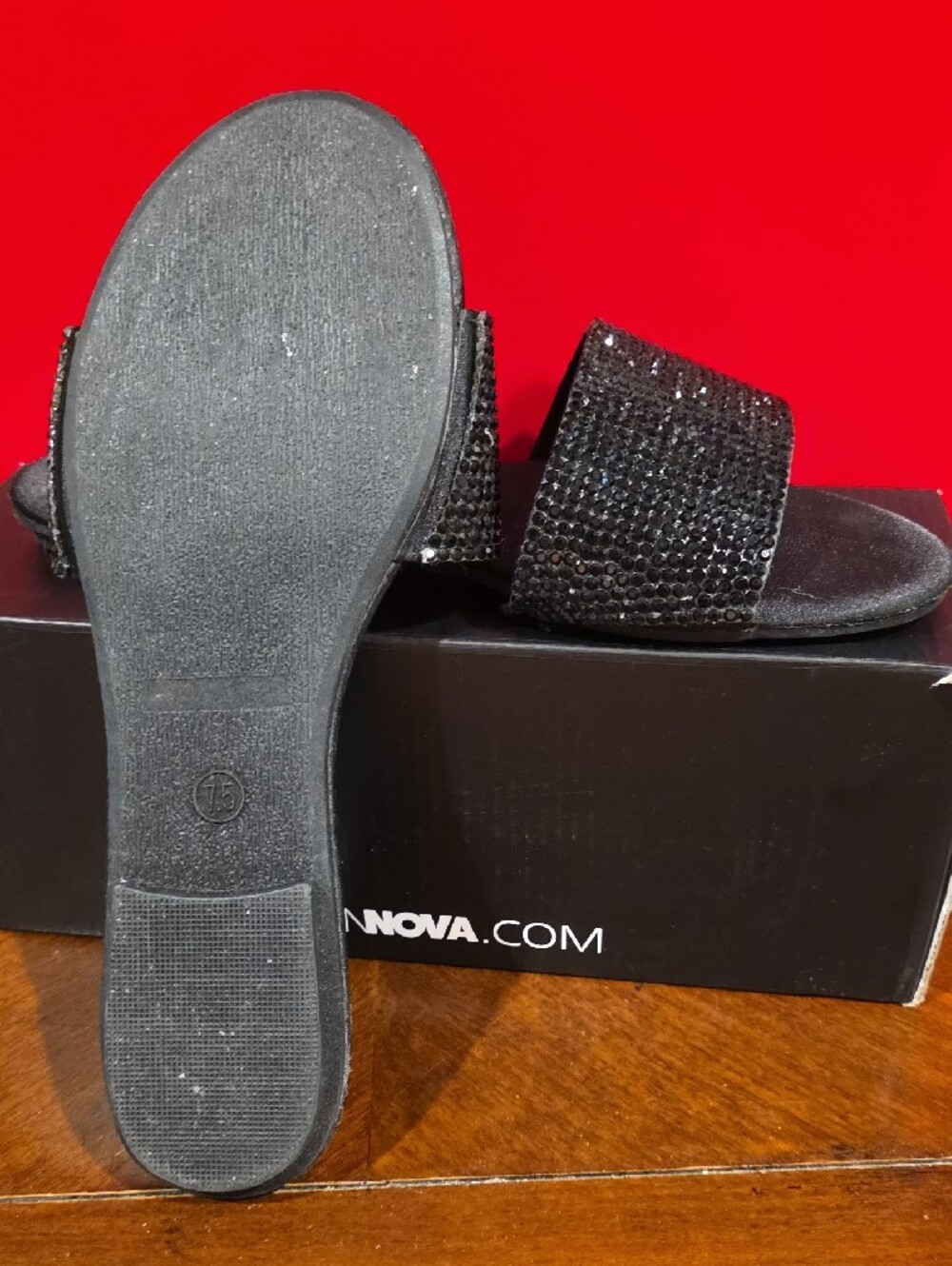(J54) Fashion Nova Black Crystal Embellished Slide Sandals Sz 7.5 - Picture 2 of 6